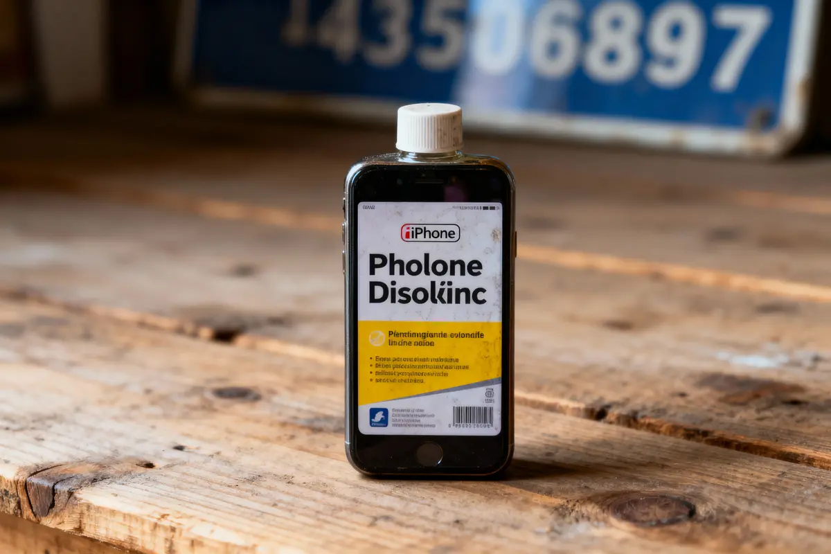 pexels-michal-pech-213601-757318 (1) Une bouteille de dissolvant en forme de smartphone sur une table en bois.