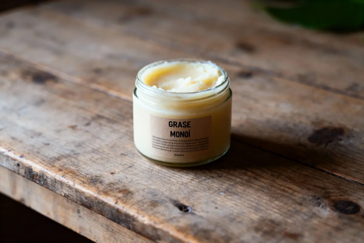 pexels-michal-pech-213601-757318 (1) Pot de crème "Grase Monoï" sur une table en bois, lumière naturelle.