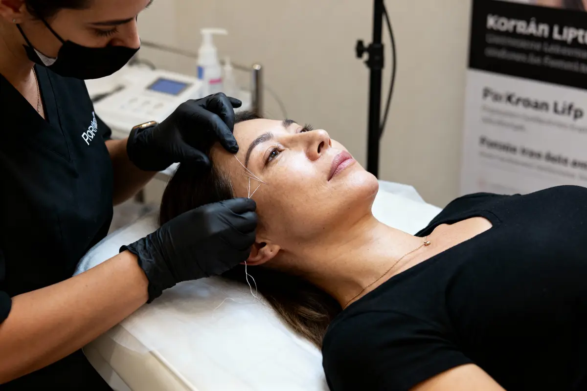 pexels-michal-pech-213601-757318 (1) Femme recevant un traitement esthétique du visage par une professionnelle portant des gants noirs et masque.
