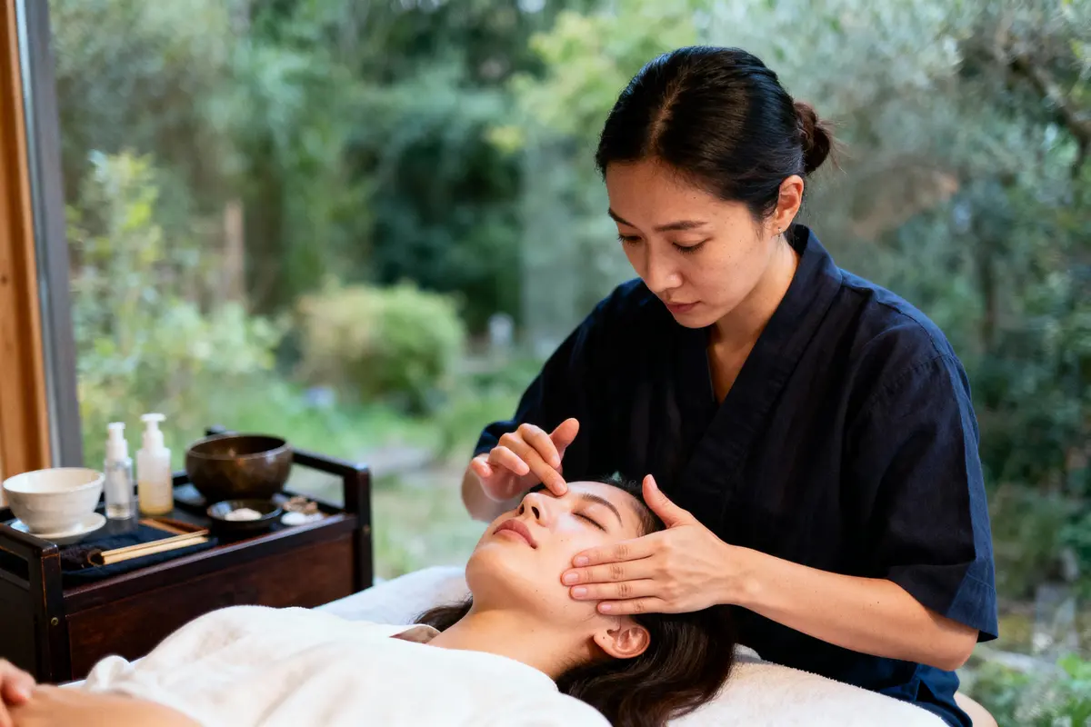 pexels-michal-pech-213601-757318 (1) Personne recevant un massage facial à l'intérieur, cadre paisible avec vue sur la nature à travers la fenêtre.