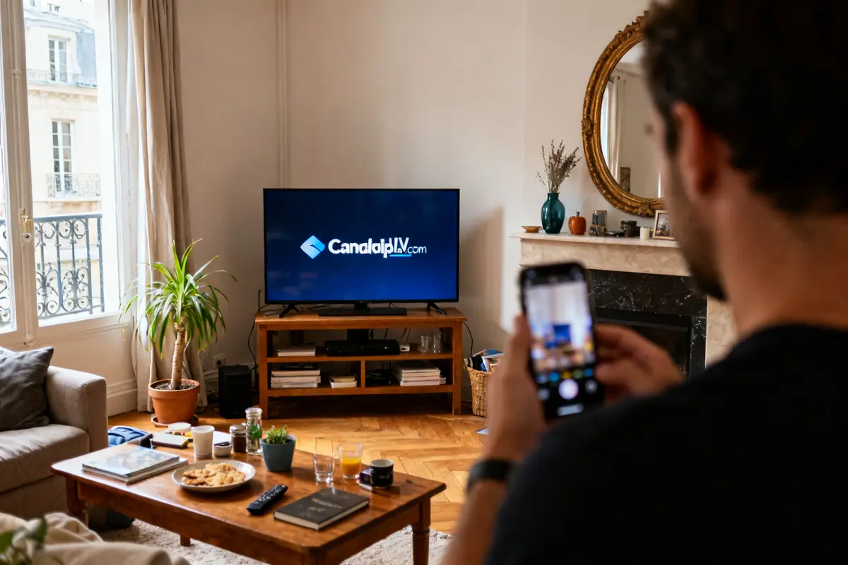 pexels-michal-pech-213601-757318 (1) Homme utilisant Android TV Canalplus com sur téléviseur dans salon chaleureux et moderne