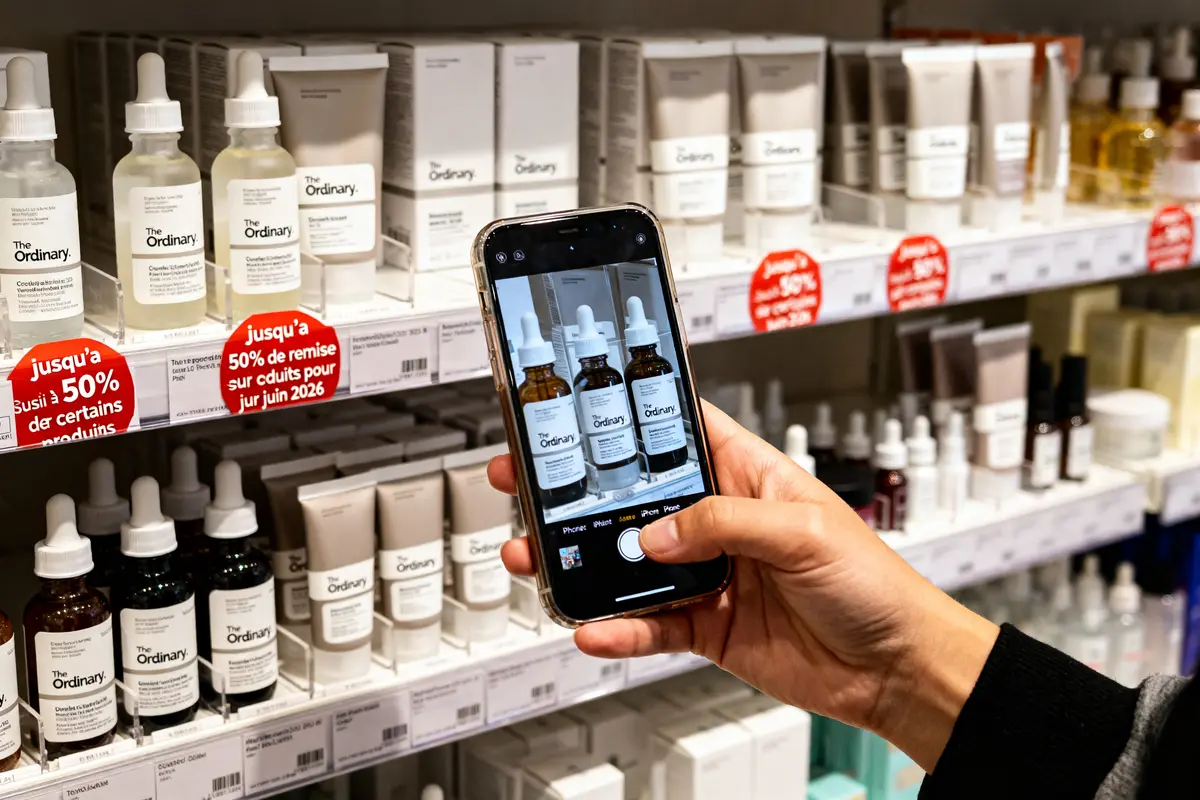 pexels-michal-pech-213601-757318 (1) Personne photographiant des produits The Ordinary en magasin avec code promo The Ordinary visible