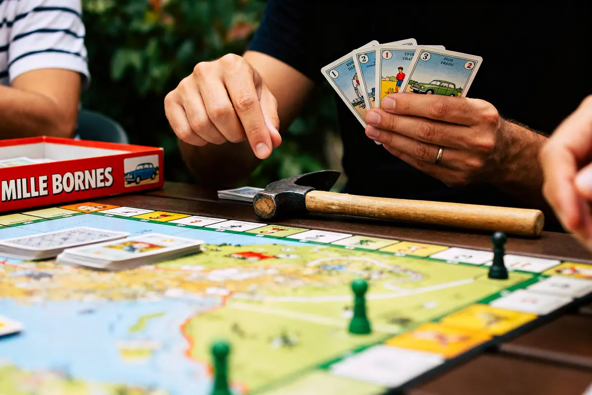 pexels-michal-pech-213601-757318 (1) Personnes jouant selon la règle du jeu Mille Bornes avec plateau et cartes en main
