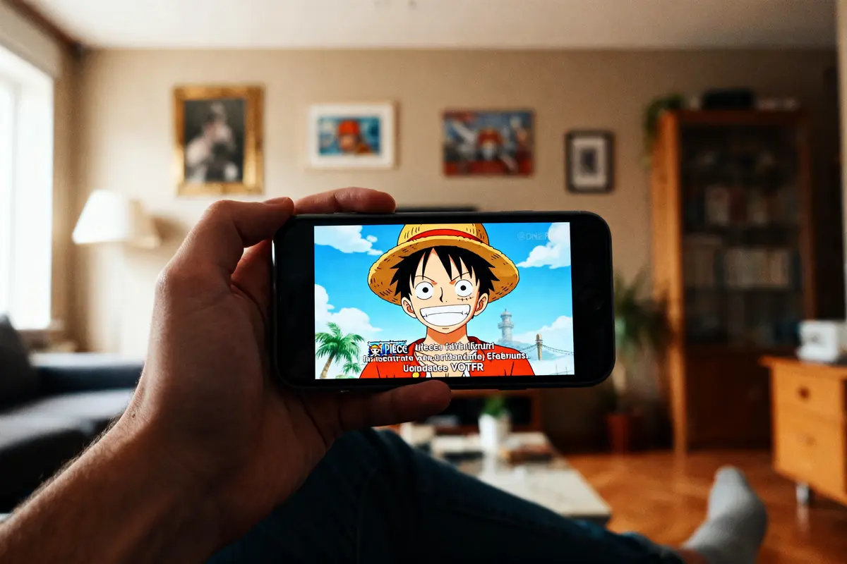 pexels-michal-pech-213601-757318 (1) Personne regardant Luffy sur téléphone dans salon avec sekai One Piece en streaming.